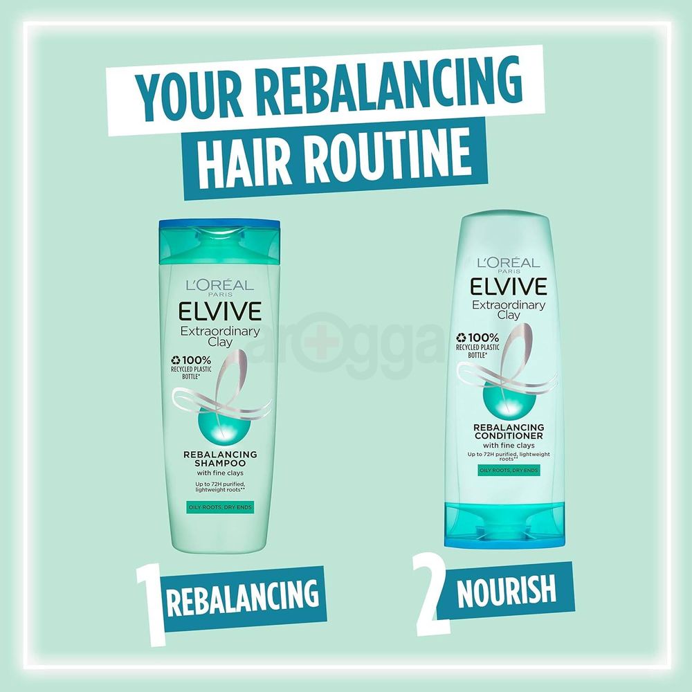 Loreal Paris Elvive 72hr Extraordinary Rebalancing Shampoo with Fine Clays for Oily Roots and Dry Ends  (Made in France)  