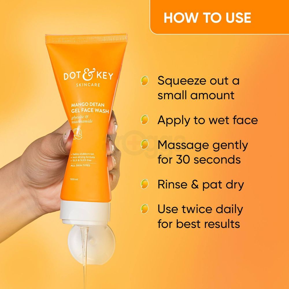 Dot and Key Mango Detan Gel Facewash with Glycolic and Niacinamide for All Skin Types  