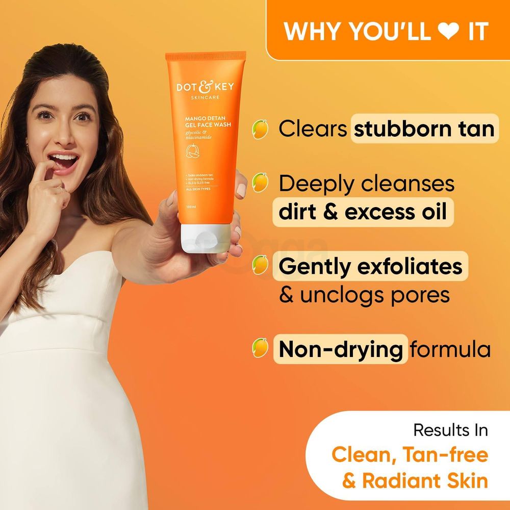 Dot and Key Mango Detan Gel Facewash with Glycolic and Niacinamide for All Skin Types  