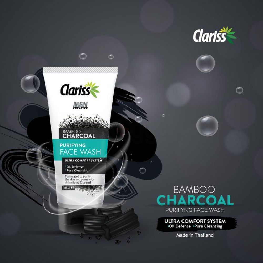Clariss Purifying Face Wash For Men Bamboo Charcoal 100ml  
