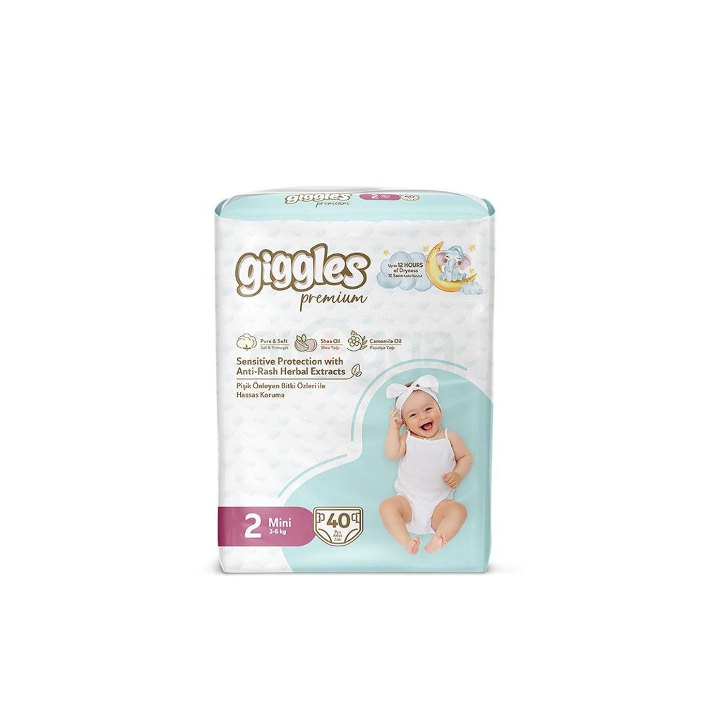 Giggles Premium Twin Pack 3-6Kg Belt Style Mini Diapers 40Pcs   