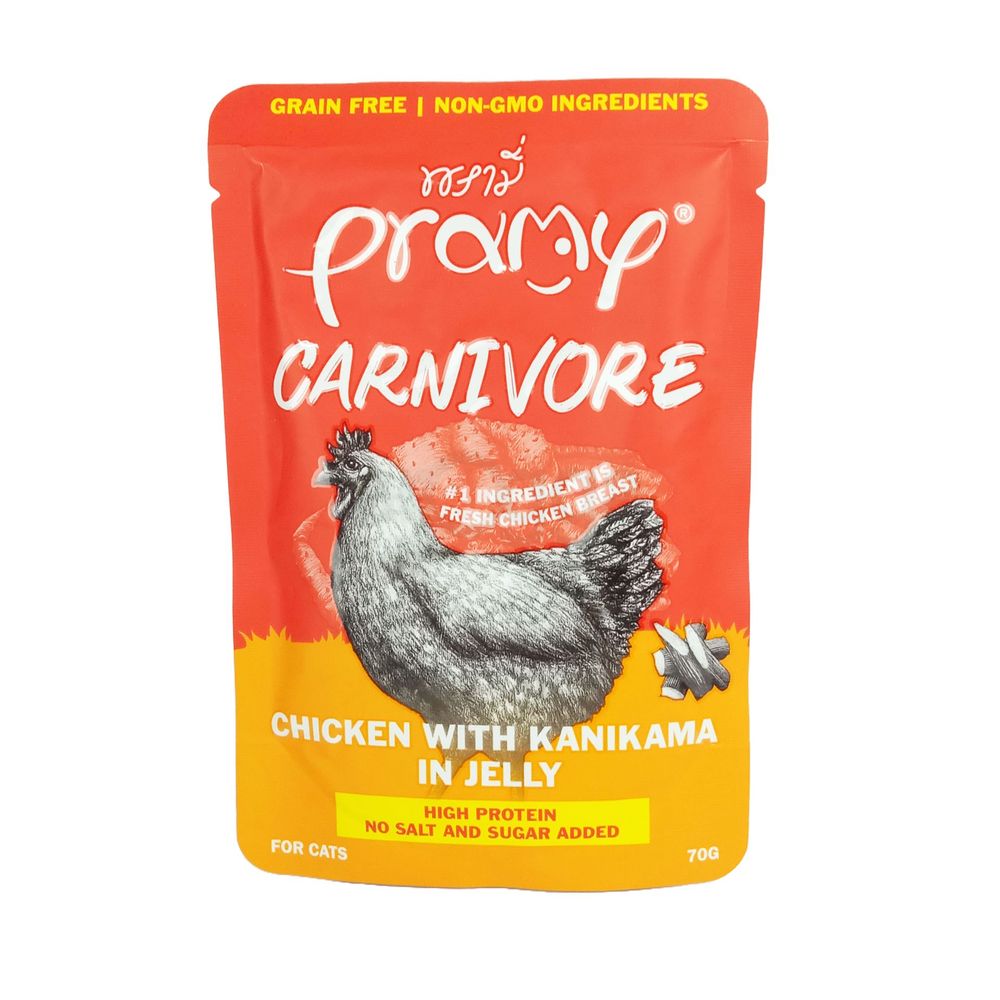 Pramy Carnivore Pouch Chicken with Kanikama in Jelly for All Cats 70gm  