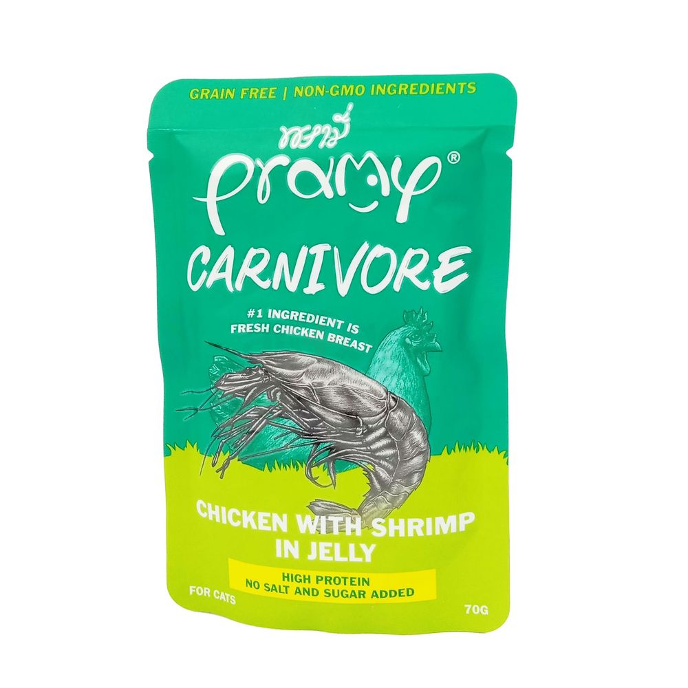 Pramy Carnivore Pouch Chicken with Shrimp in Jelly for All Cats 70gm  