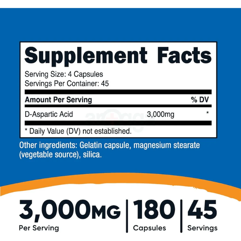 Nutricost D-Aspartic Acid (DAA) Capsules 3000mg Per Serving (180 Capsules)  