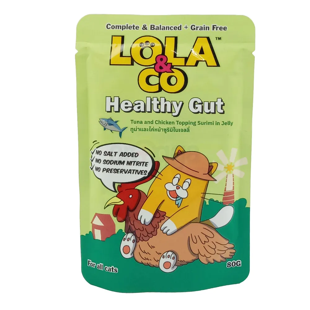 Lola & Co HEALTHY GUT Pouch Tuna &Chicken Topping Surimi in Jelly for All Cats 80gm  