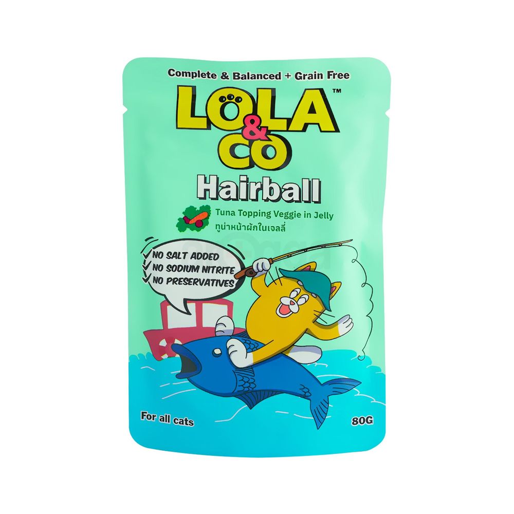 Lola & Co HAIRBALL Pouch Tuna Topping Veggie in Jelly for All Cats 80gm  
