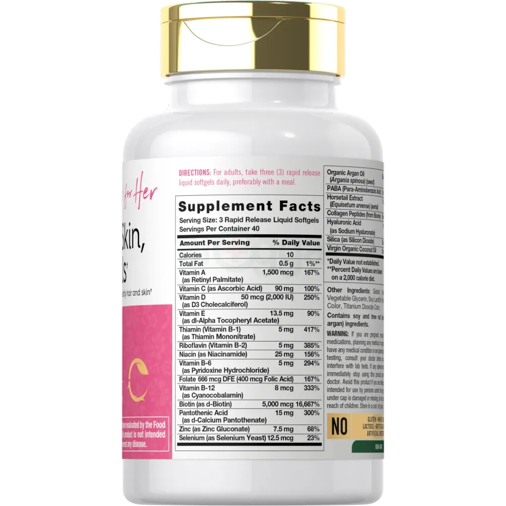 Carlyle Hair Skin and Nails Vitamin 120 Softgels Beauty Formula Supplement with Biotin and Collagen   