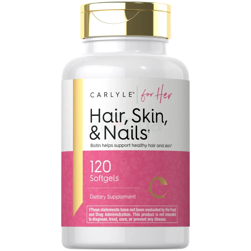 Carlyle Hair Skin and Nails Vitamin 120 Softgels Beauty Formula Supplement with Biotin and Collagen   