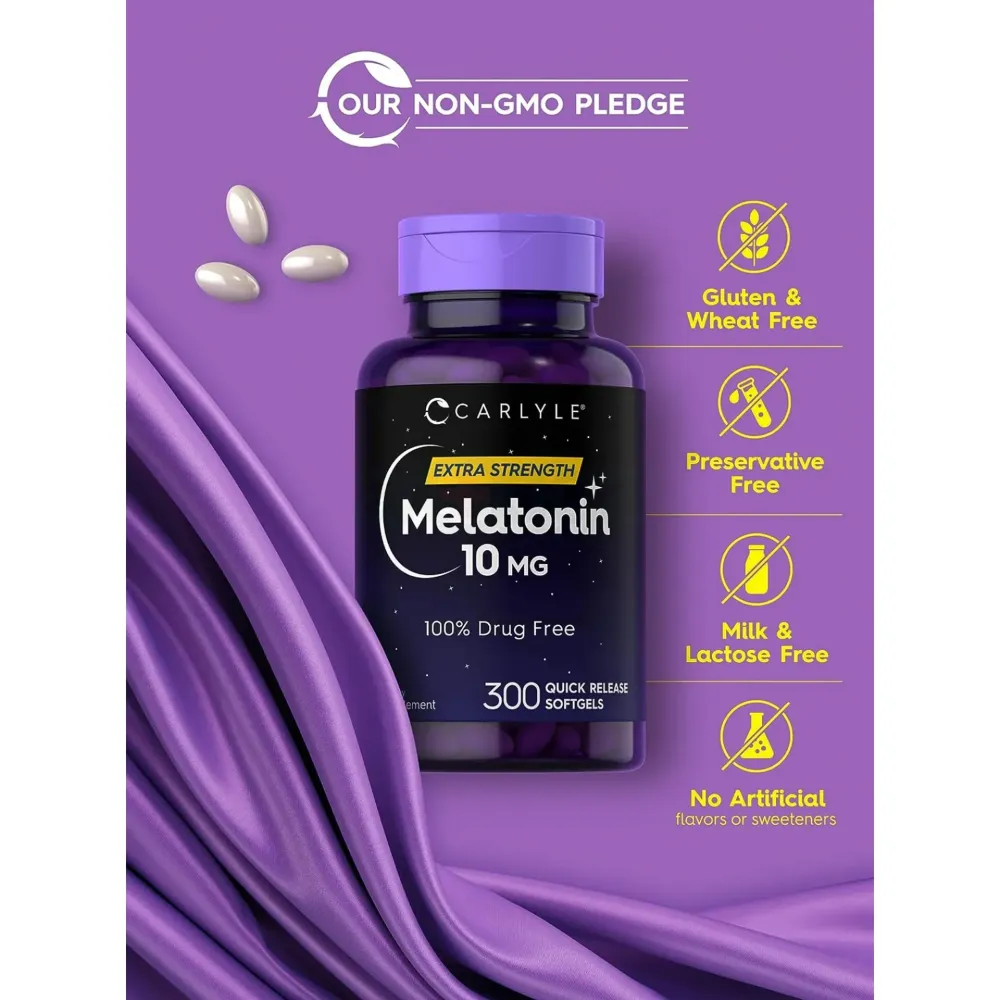 Carlyle Melatonin 10mg | 300 Softgels Extra Strength Sleep Aid for Men and Women  