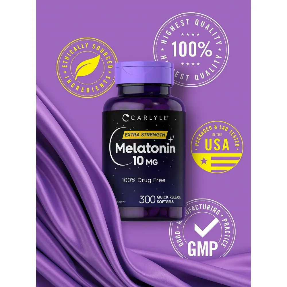 Carlyle Melatonin 10mg | 300 Softgels Extra Strength Sleep Aid for Men and Women  