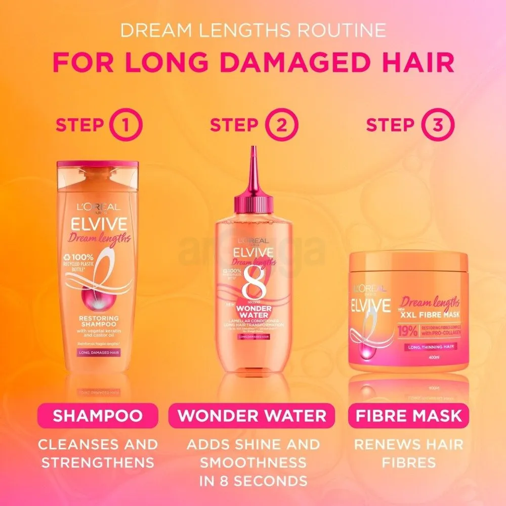Loreal Paris Elvive Dream Length Restoring Shampoo with Vegetal Keratin and Castor Oil for Long and Damaged Hair  