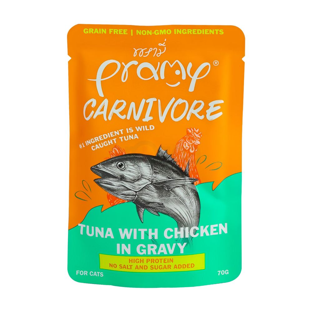 Pramy Carnivore Pouch Tuna with Chicken in Gravy for All Cats 70gm  