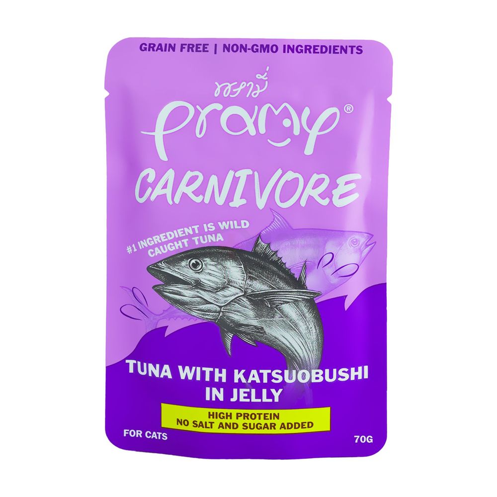 Pramy Carnivore Pouch Tuna with Katsuobushi in Jelly for All Cats 70gm  