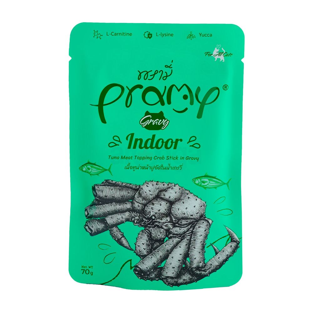 Pramy INDOOR Pouch Tuna Meat Topping Crab in Gravy for All Cats 70gm  