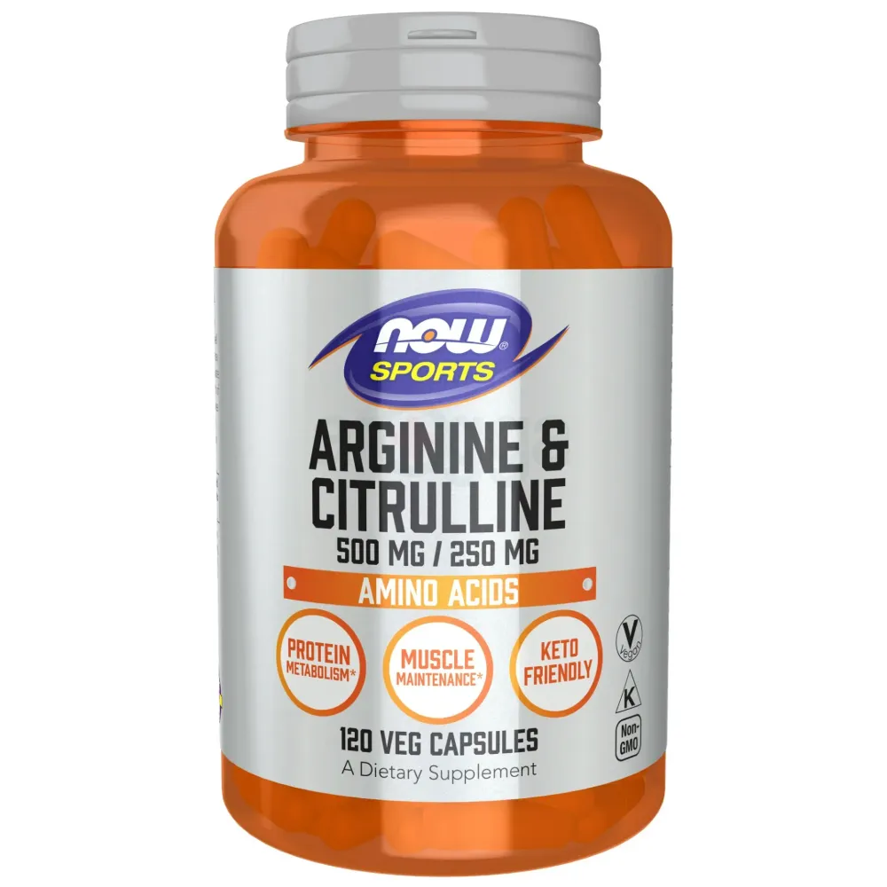 NOW Sports Nutrition, Arginine & Citrulline 500 mg 250 mg, Amino Acids, 120 Veg Capsules  