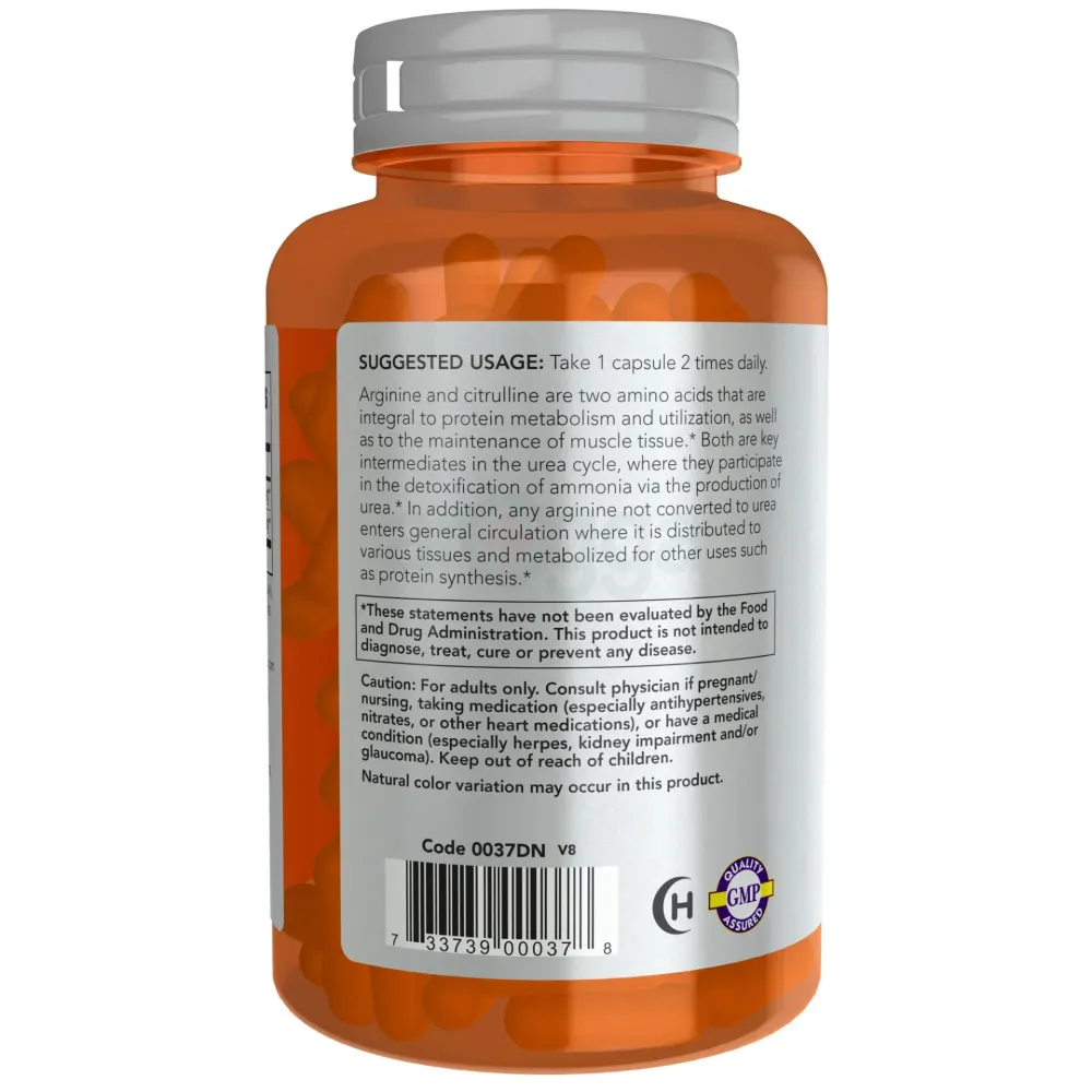 NOW Sports Nutrition, Arginine & Citrulline 500 mg 250 mg, Amino Acids, 120 Veg Capsules  
