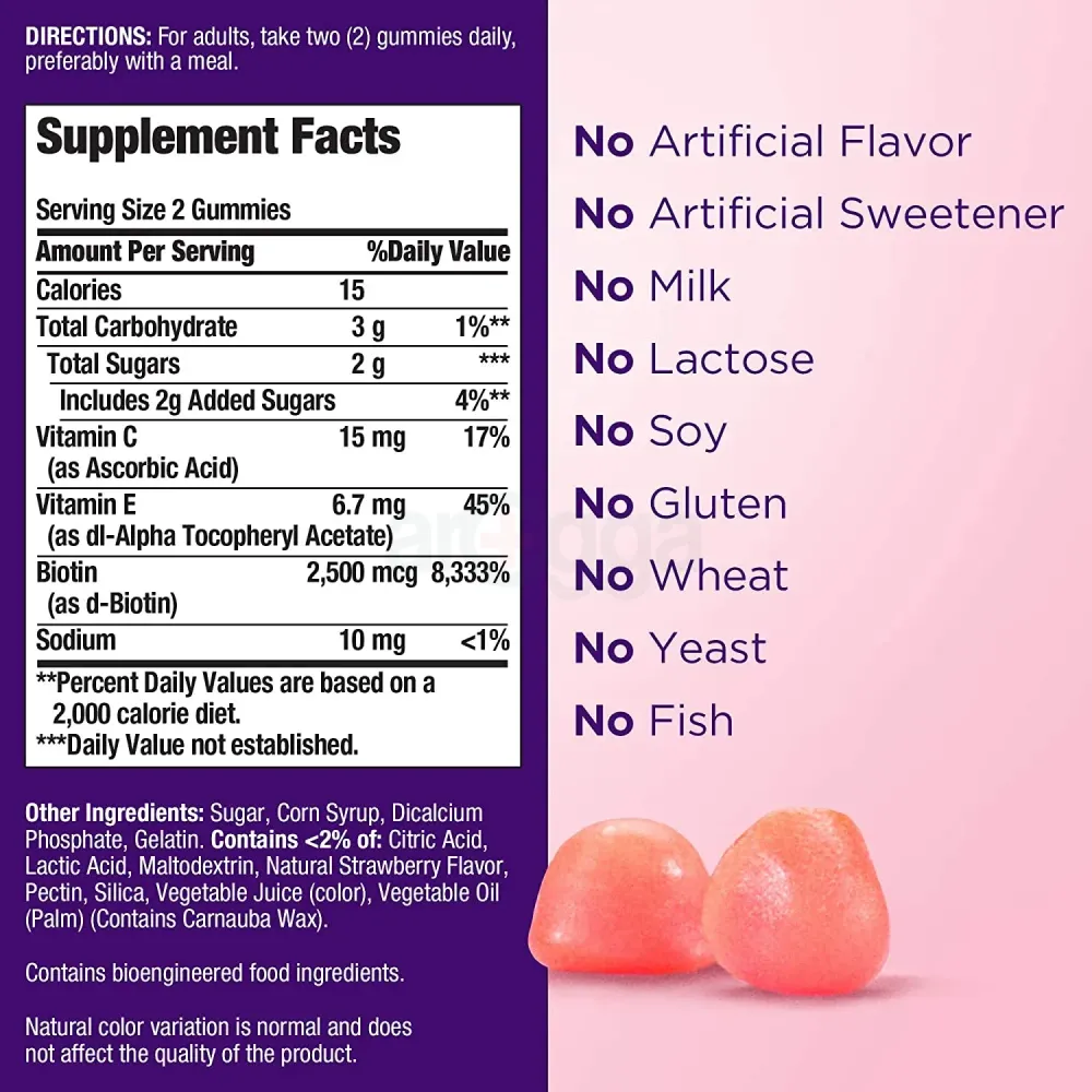 Nature's Bounty Optimal Solutions Hair, Skin and Nails Gummies with Biotin, Strawberry Flavored 80 Gummies  