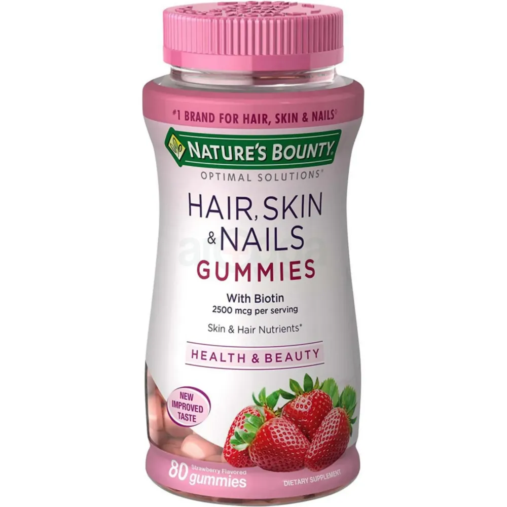 Nature's Bounty Optimal Solutions Hair, Skin and Nails Gummies with Biotin, Strawberry Flavored 80 Gummies  