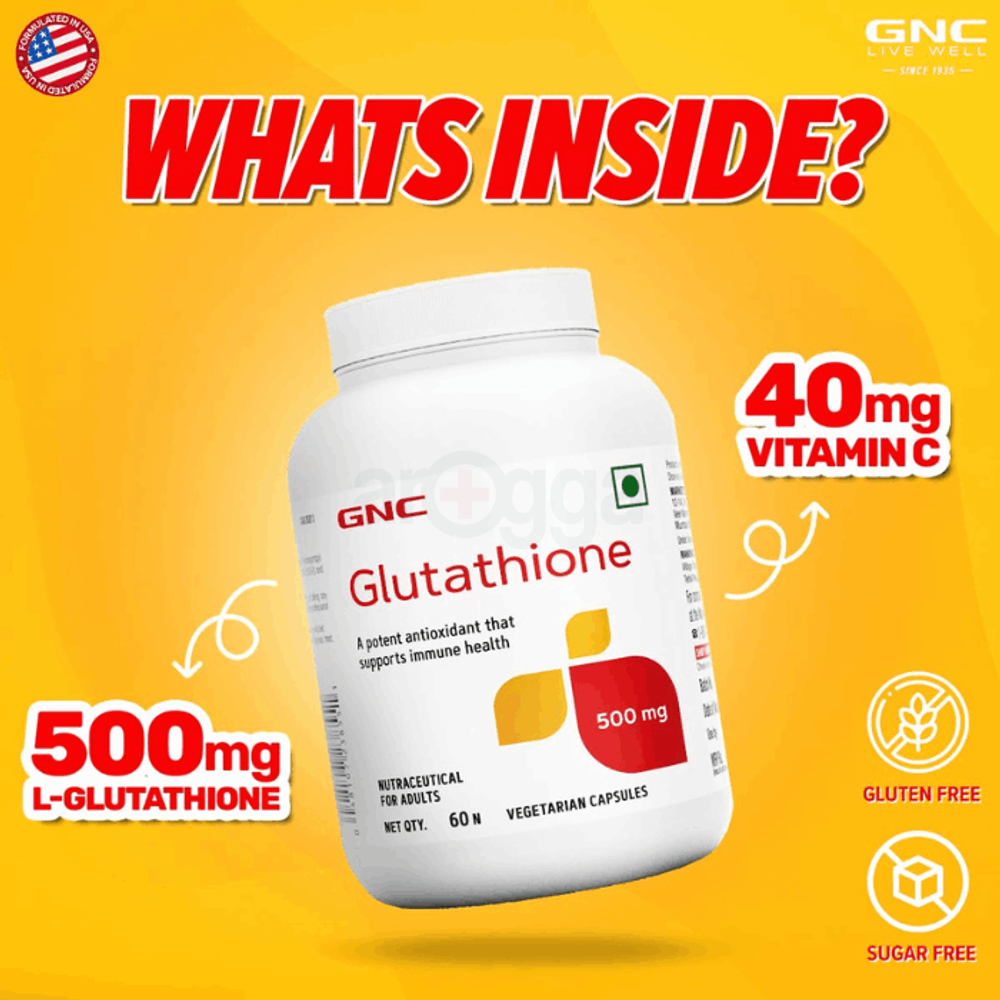 GNC Glutathione 500mg With Vitamin C For Clear & Radiant Skin | 60 Veg Capsules   