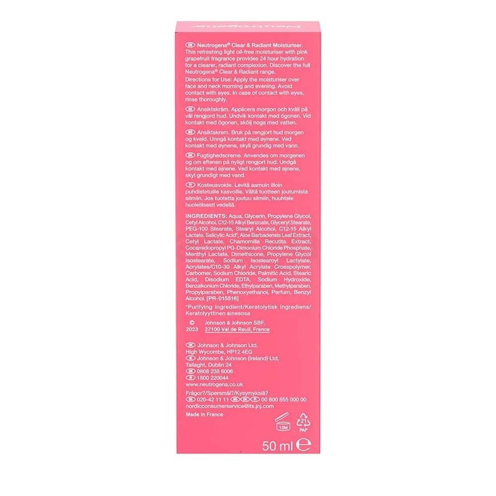Neutrogena Clear and Radient Oil Free Moisturiser with Pink Grapefruit Fragrance for Dry Skin  