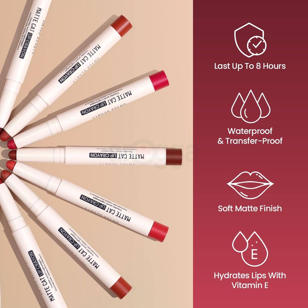 Swiss Beauty Matte Cat  Transfer-Proof Lightweight Lip Crayon with Jojoba oil & Vitamin E  (02- Regal Camarine)  