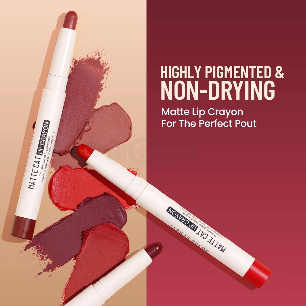 Swiss Beauty Matte Cat  Transfer-Proof Lightweight Lip Crayon with Jojoba oil & Vitamin E (14- Berry Blast)  