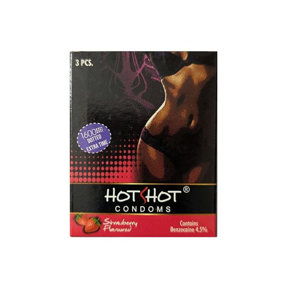 HotShot Strawberry Extra Time 1600+ Dotted Condom - 3Pcs Pack(India)  