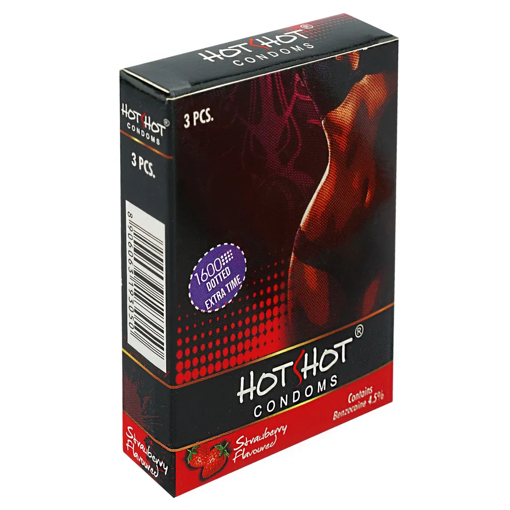 HotShot Strawberry Extra Time 1600+ Dotted Condom - 3Pcs Pack(India)  