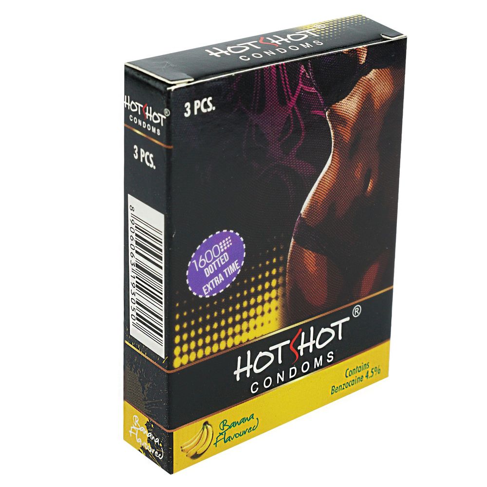 HotShot Banana Extra Time 1600+ Dotted Condom - 3Pcs Pack(India)  
