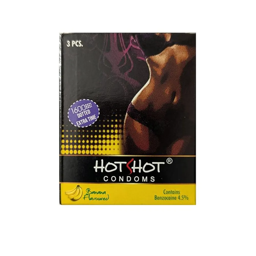 HotShot Banana Extra Time 1600+ Dotted Condom - 3Pcs Pack(India)  