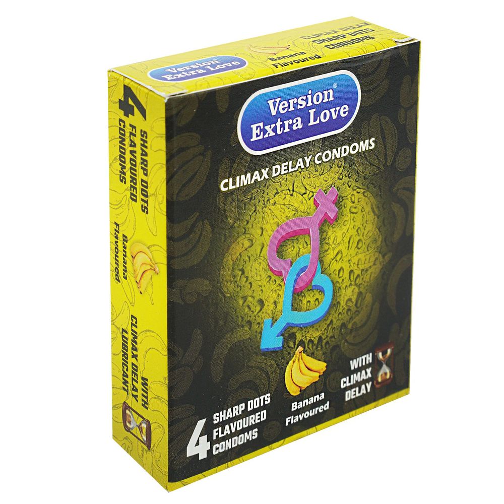Version Extra Love Climax Delay Sharp Dots (Banana Flavoured ) Condom - 4Pcs Pack  