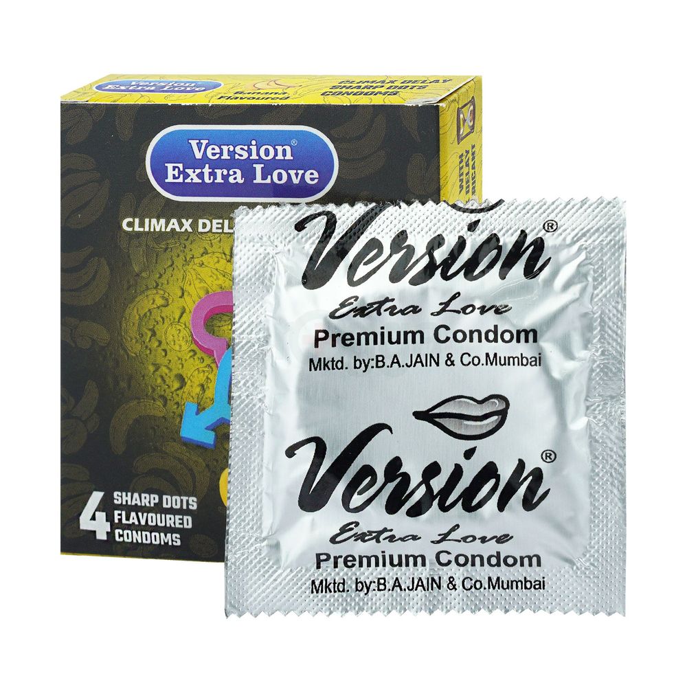 Version Extra Love Climax Delay Sharp Dots (Banana Flavoured ) Condom - 4Pcs Pack  