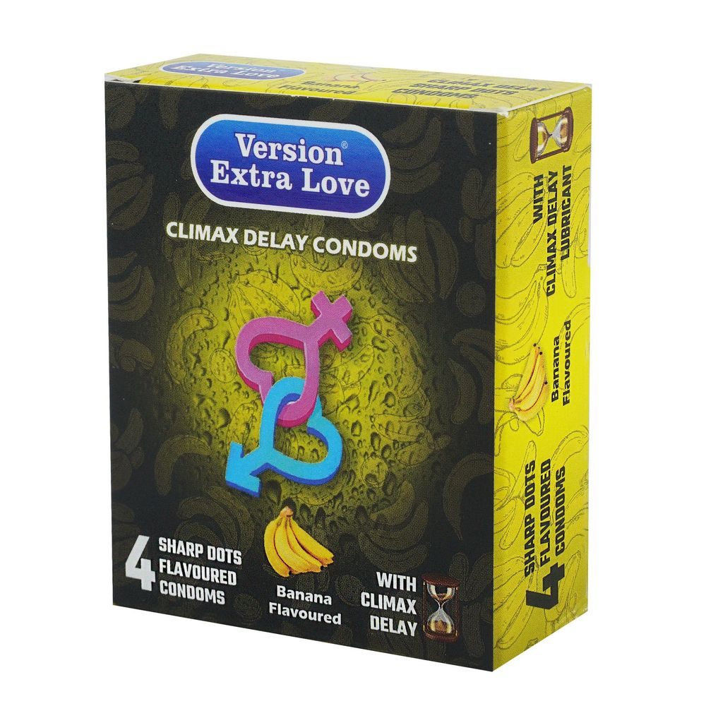 Version Extra Love Climax Delay Sharp Dots (Banana Flavoured ) Condom - 4Pcs Pack  