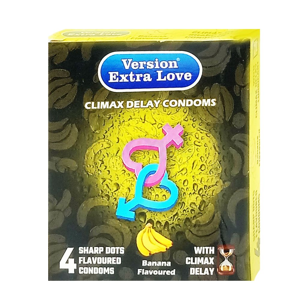 Version Extra Love Climax Delay Sharp Dots (Banana Flavoured ) Condom - 4Pcs Pack  