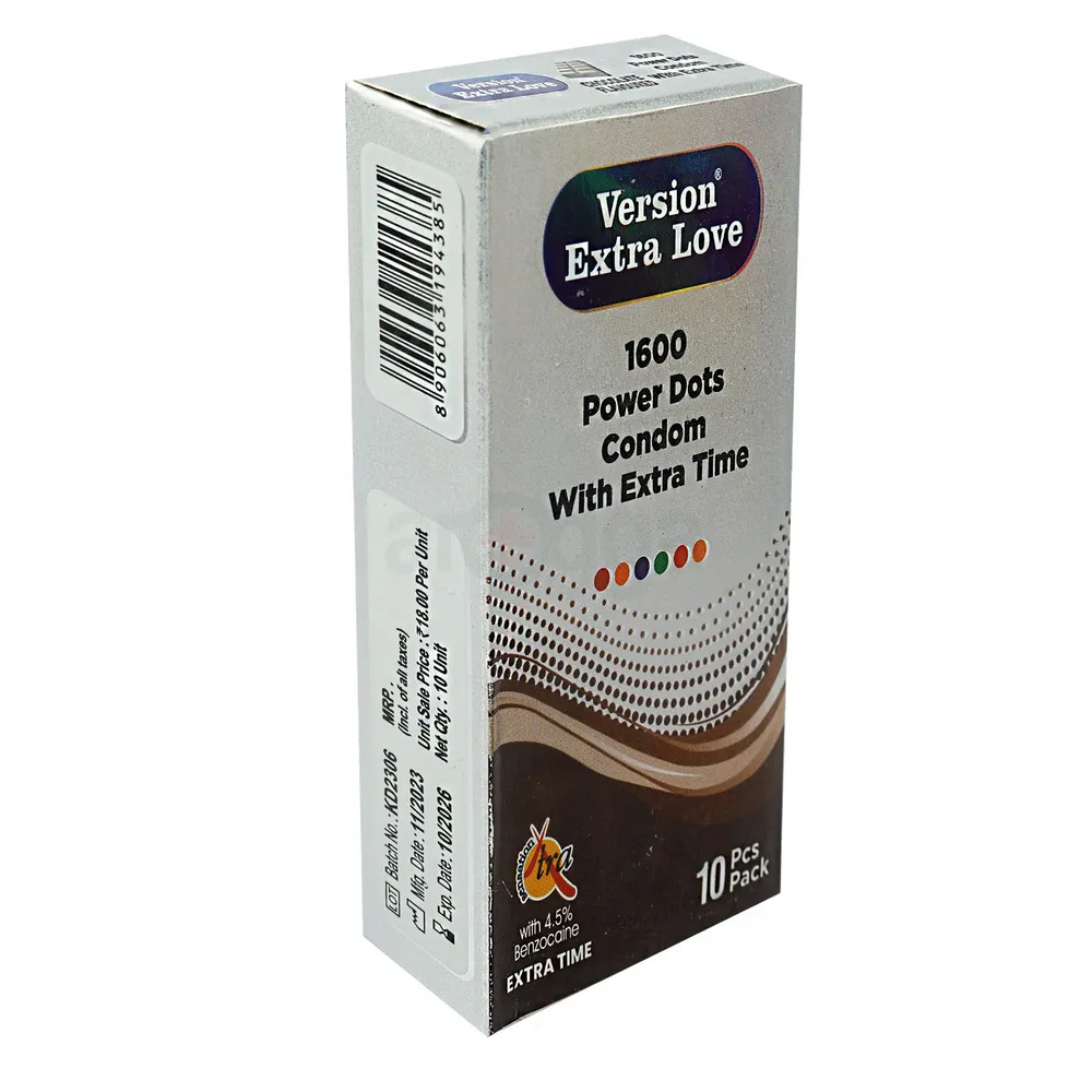 Version Extra Love 1600 Dots Extra Time Condom ( Chocolate ) - 10Pcs Pack  