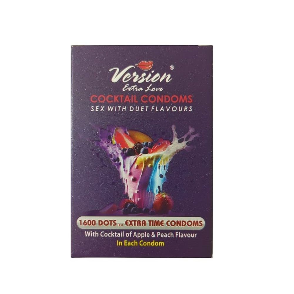 Version Extra Love Cocktail 1600 Dots Extra Time (Apple & Peach Flavoured ) Condom - 6Pcs Pack  