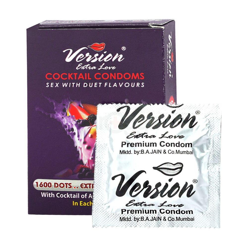 Version Extra Love Cocktail 1600 Dots Extra Time (Apple & Peach Flavoured ) Condom - 6Pcs Pack  