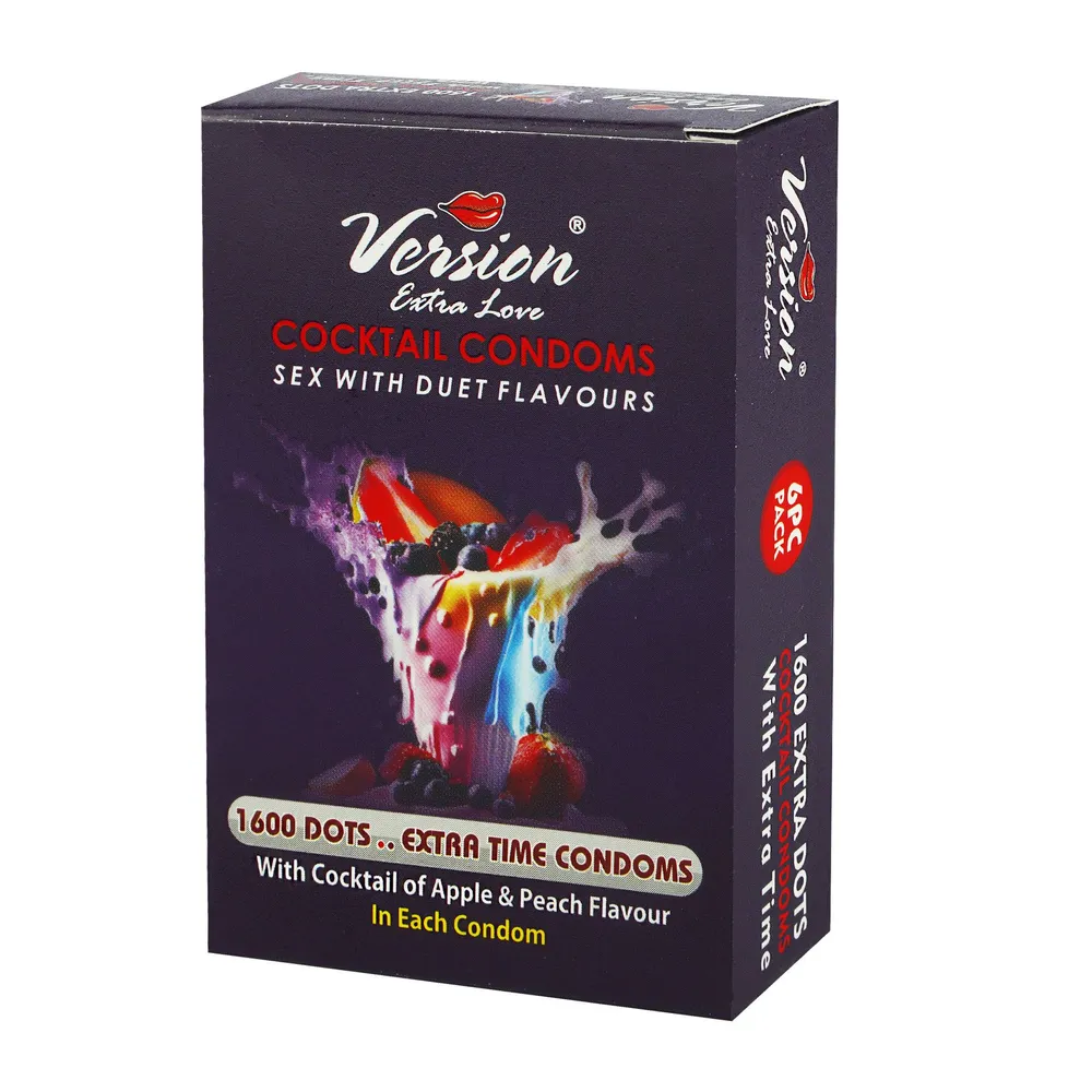 Version Extra Love Cocktail 1600 Dots Extra Time (Apple & Peach Flavoured ) Condom - 6Pcs Pack  