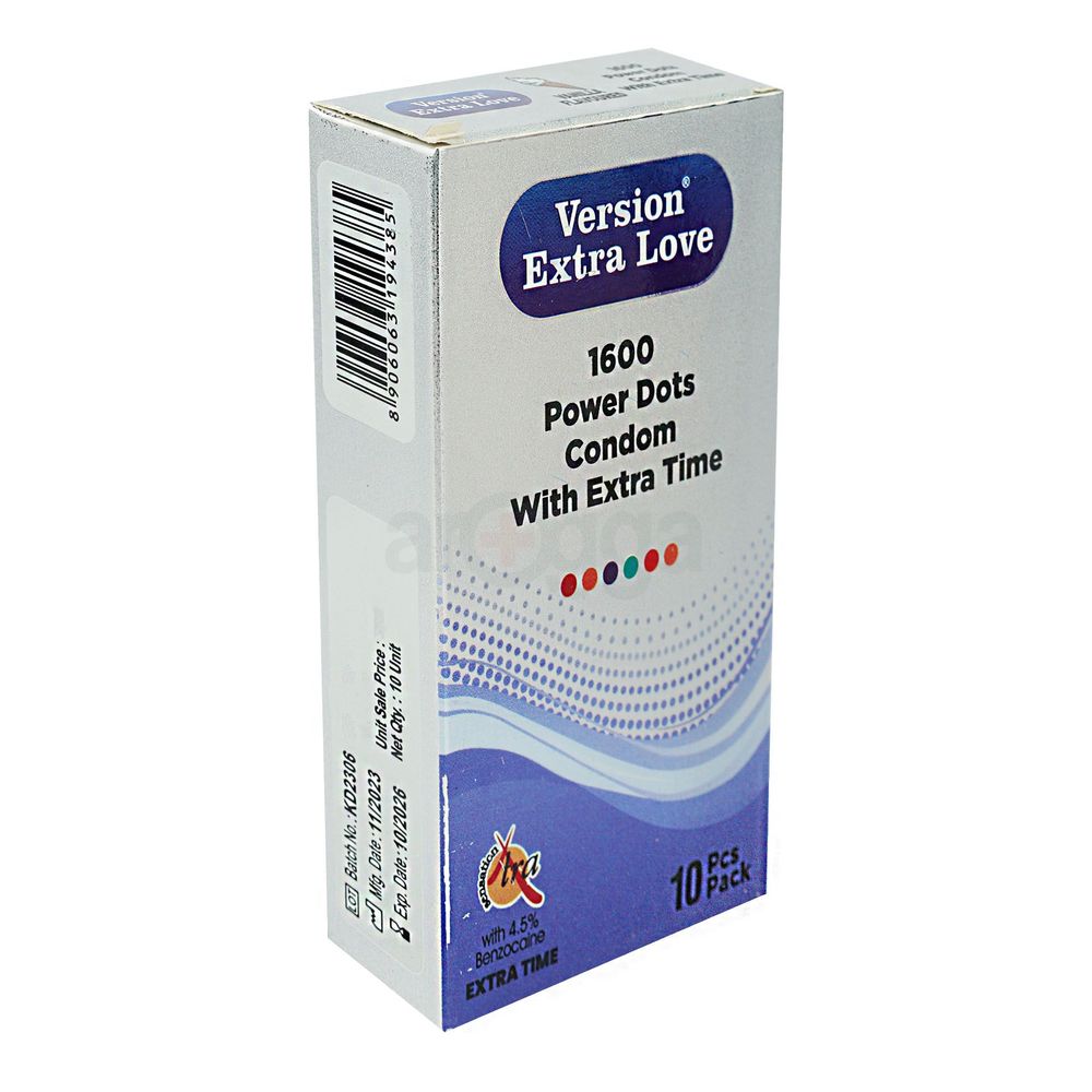 Version Extra Love 1600 Dots Extra Time Condom (Vanilla) - 10Pcs Pack  