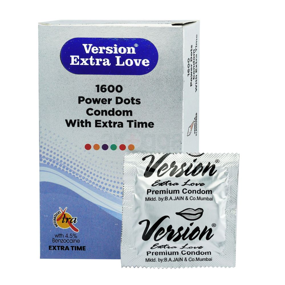 Version Extra Love 1600 Dots Extra Time Condom (Vanilla) - 10Pcs Pack  