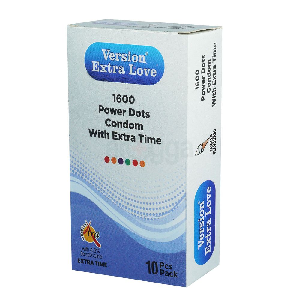 Version Extra Love 1600 Dots Extra Time Condom (Vanilla) - 10Pcs Pack  