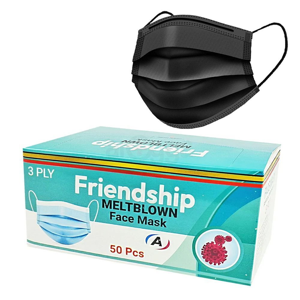Face Mask Surgical 3 Layers with Nose Pin Black 50pcs Box (Friendship)  