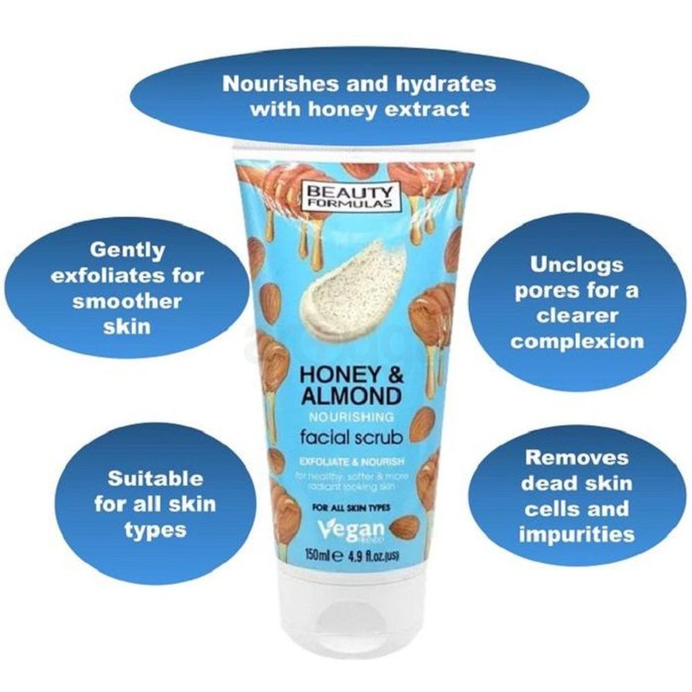 Beauty Formulas Exfoliate and Nourishing Facial Scrub for All Skin Types with Honey and Almond  
