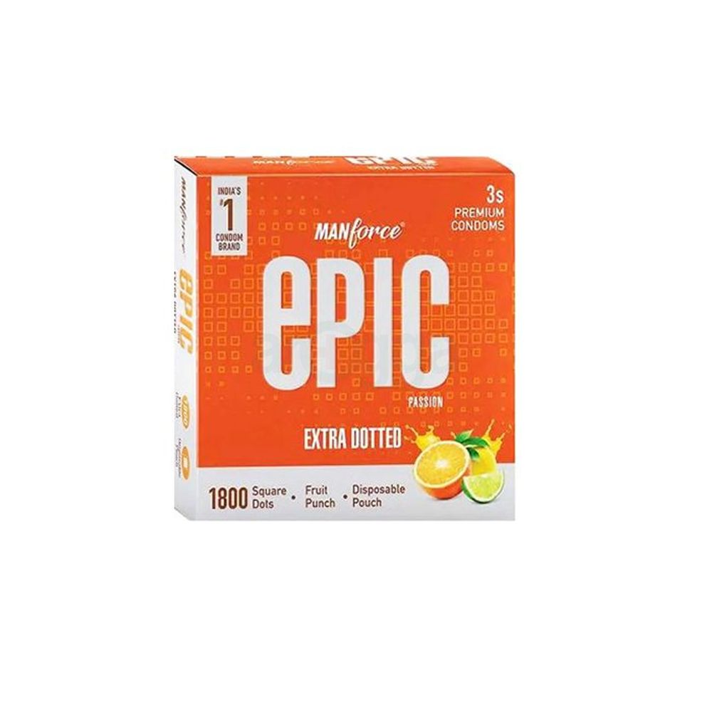 Manforce Epic Passion Extra Dotted 1800 Square Dots Premium Condom - 3Pcs Pack(India)  
