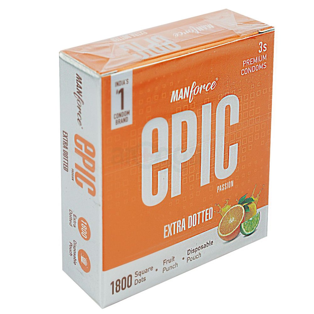 Manforce Epic Passion Extra Dotted 1800 Square Dots Premium Condom - 3Pcs Pack(India)  