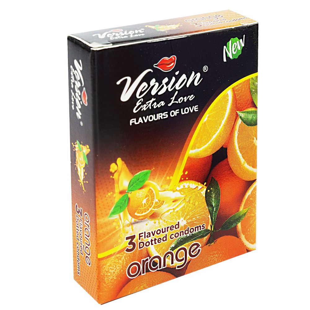 Version Extra Love Dotted Orange Flavoured Condom - 3Pcs Pack  