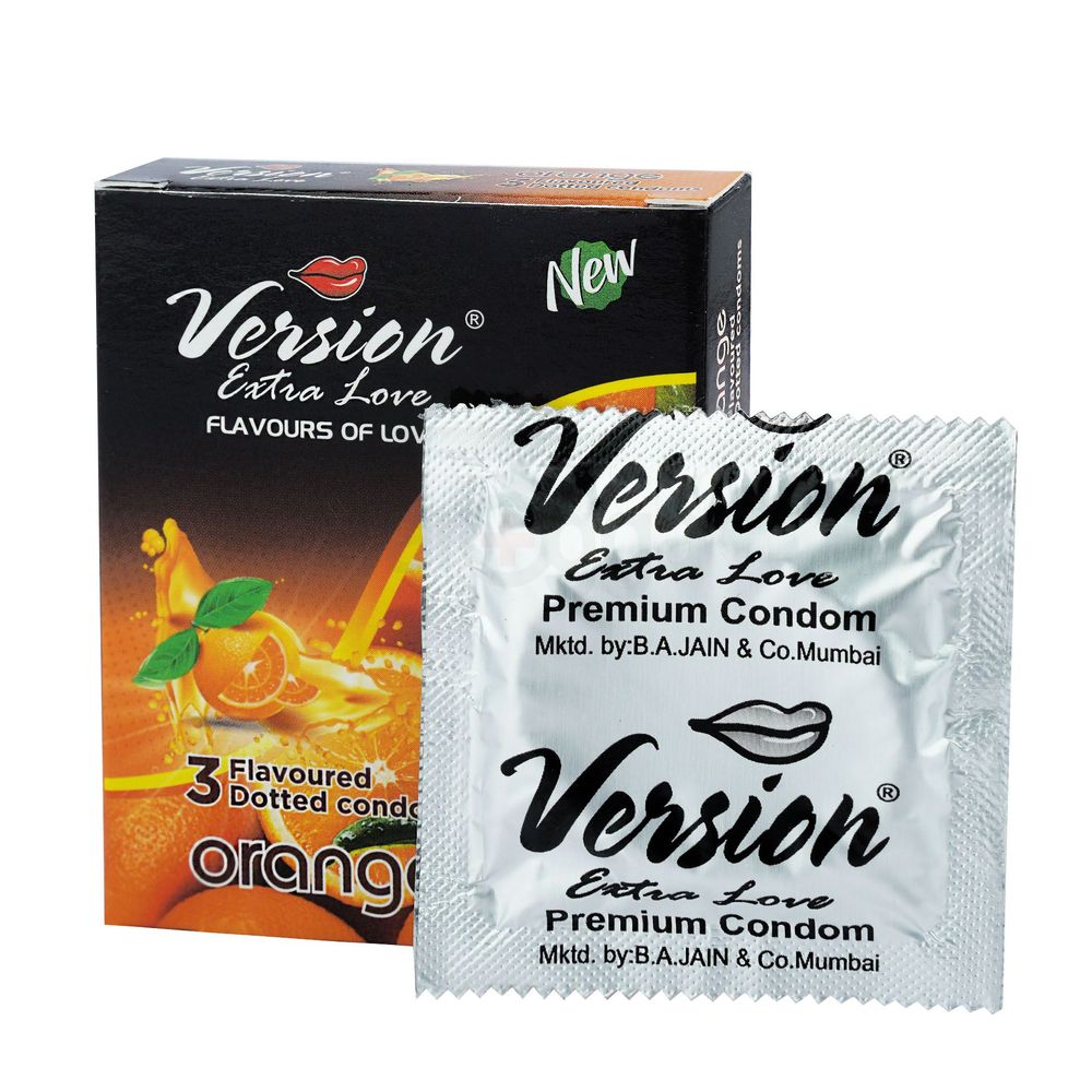 Version Extra Love Dotted Orange Flavoured Condom - 3Pcs Pack  
