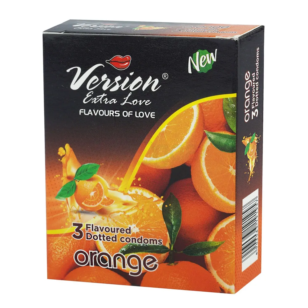 Version Extra Love Dotted Orange Flavoured Condom - 3Pcs Pack  