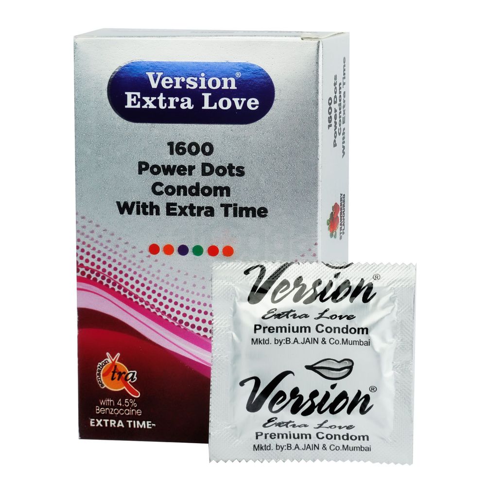 Version Extra Love 1600 Dots Extra Time Condom (Strawberry )- 10Pcs Pack  