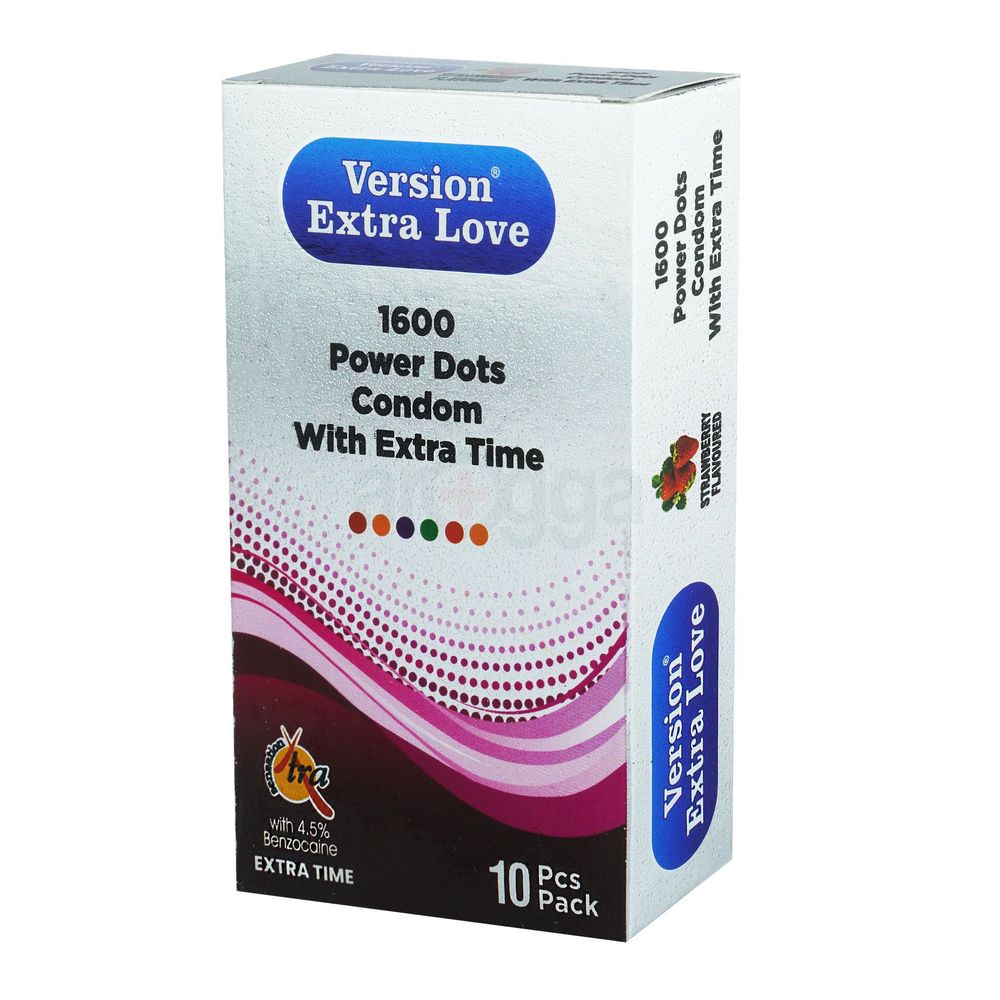 Version Extra Love 1600 Dots Extra Time Condom (Strawberry )- 10Pcs Pack  
